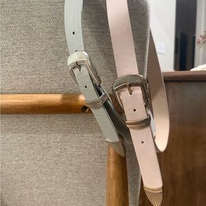 Pair of Decorative Leather Belts in Pale Pink and Light Gray